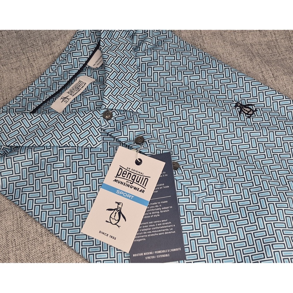Original Penguin XXL Men's Golf Polo Shirt NEW$90 Stretch Wicking Geo Print Blue